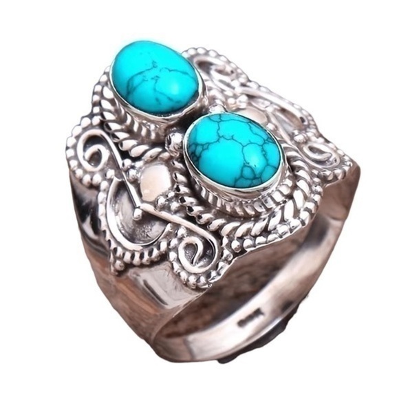 Brand new. Doble turquoise stone unisex ring sizes 7, 8 - Picture 1 of 4